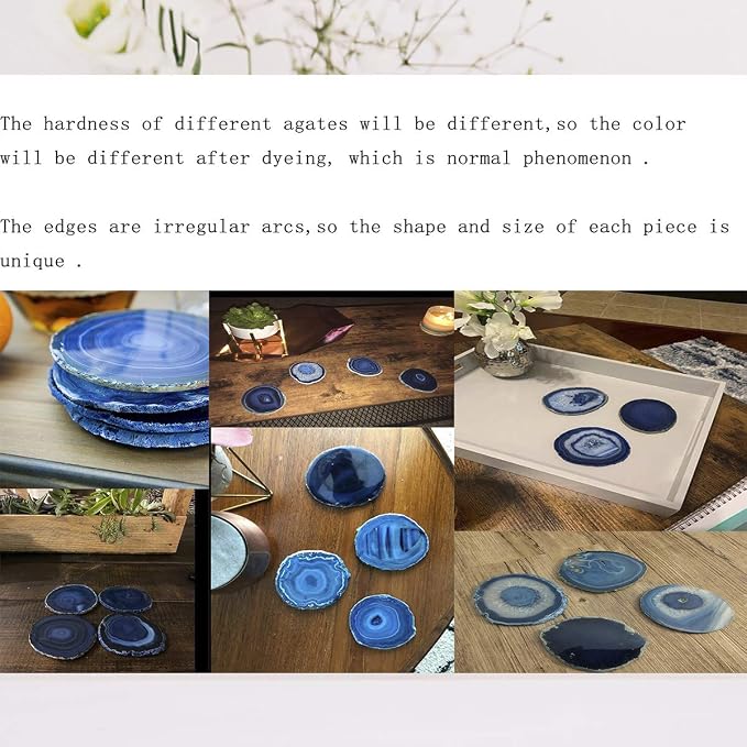 JIC Gem 3-3.5" Dyed Blue Color Agate Coastes Polished Natural Agate Geode Slices Set of 4