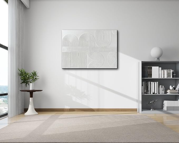 Creespi White Textured Wall Art - Hand Painted Abstract Oil Painting On Canvas 28x40 inch,Large Modern Minimalist 3D Art Painting for Wall Decor