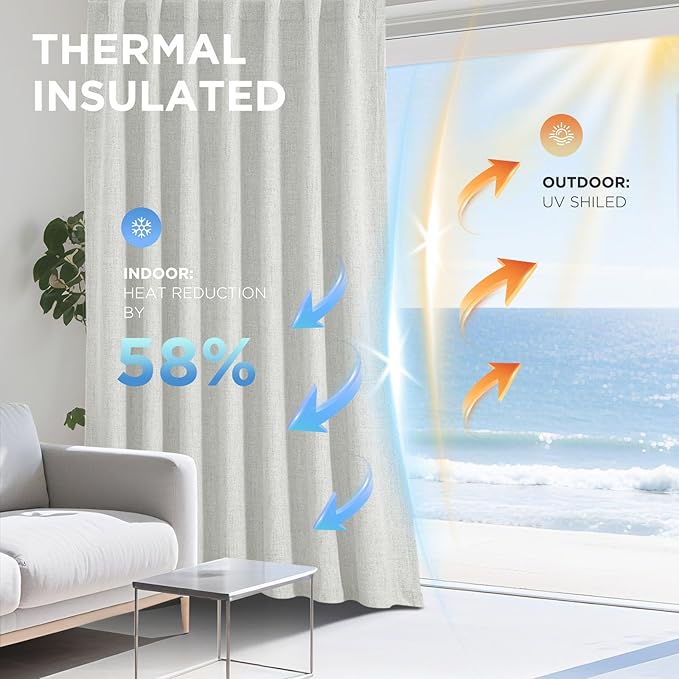 Joydeco Blackout Curtains for Bedroom - 100% Light Blocking 2 Panels Set White Drapes 42" W x 108" L, Thermal Insulated Room Darkening Curtains, Linen Textured for Living Room, Rod Pocket & Back Tabs