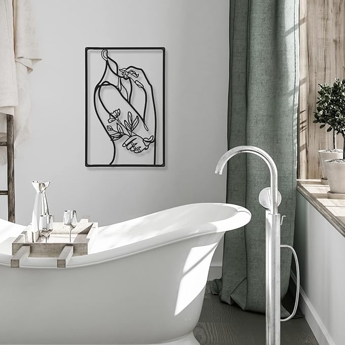 CHENGU 3 Pieces Minimalist Metal Wall Art Decor, Abstract Woman Line Art Wall Decor, Modern Metal Sculpture for Living Room Bedroom Bathroom Apartment Aesthetic Home Decoration