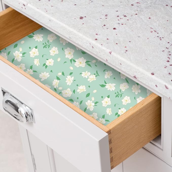 SCENTORINI Jasmine Scented Drawer Liners for Dresser, 6 Sheets Fragrant Drawer Paper Liners Non-Adhesive Paper Sheets for Home Closet, Bedroom Drawers, Kitchen Cabinets Shelf