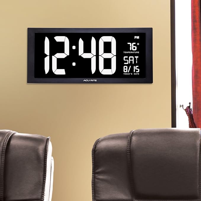 AcuRite 76102M Oversized LED Clock with Indoor Temperature, Date and Fold-Out Stand, 18" , White