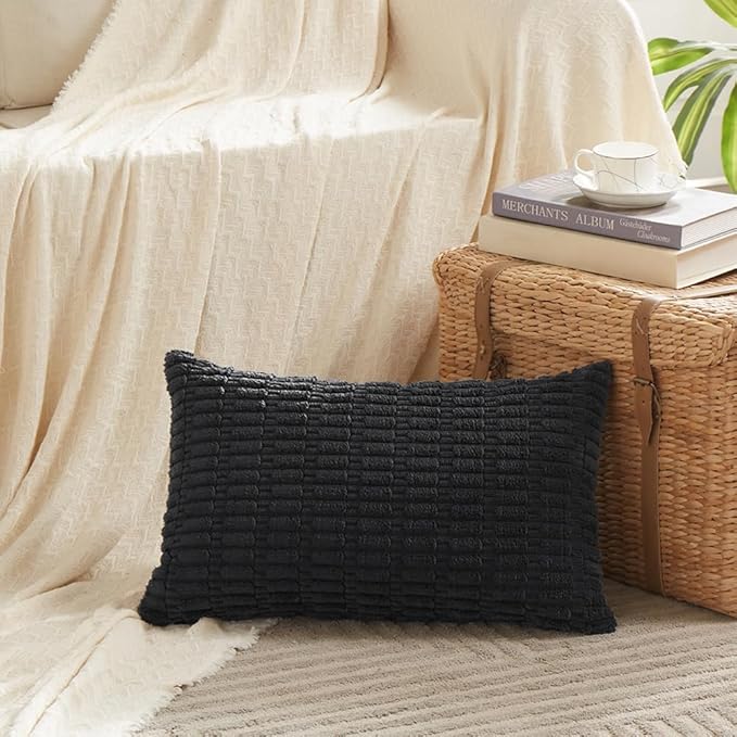 Fancy Homi 4 Packs Decorative Throw Pillow Covers for Living Room Couch Bed, Modern Farmhouse Boho Home Décor Accent Cushion Case, 20" x 12" (Pack of 4), Black