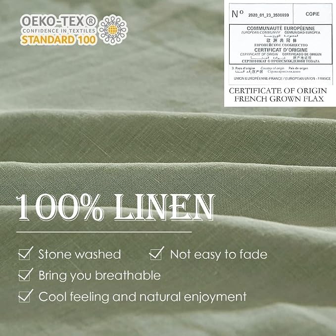 Simple&Opulence 100% Linen Euro Sham Covers with Ruffle, 26x26 Inch Pillow Covers Set of 2, Euro Pillow Shams for Bed Couch French Home Decor Luxury and Breathable Square Pillow Cases, Sage Green