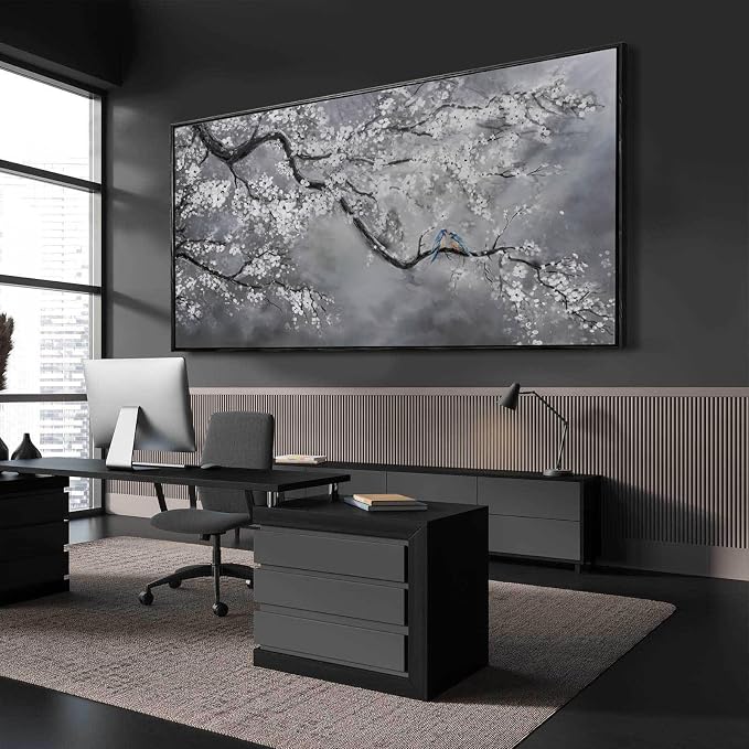 Plum Blossom Wall Art Framed Wall Art Decor Canvas Birds Wall Decorations Bedroom Picture Large Artwork for Living Room Dining Room 24”x48”