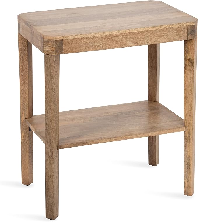 Kate and Laurel Talcott Mid-Century Rectangle Wood Side Table; 22 x 14 x 26; Natural Wood; Decorative Transitional Two Tier End Table for Use as a Bedroom Nightstand or Living Room Accent