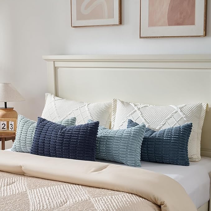 Fancy Homi 4 Packs Decorative Throw Pillow Covers for Living Room Couch Bed, Modern Farmhouse Boho Home Décor Accent Cushion Case, 20" x 12" (Pack of 4), Blue Series