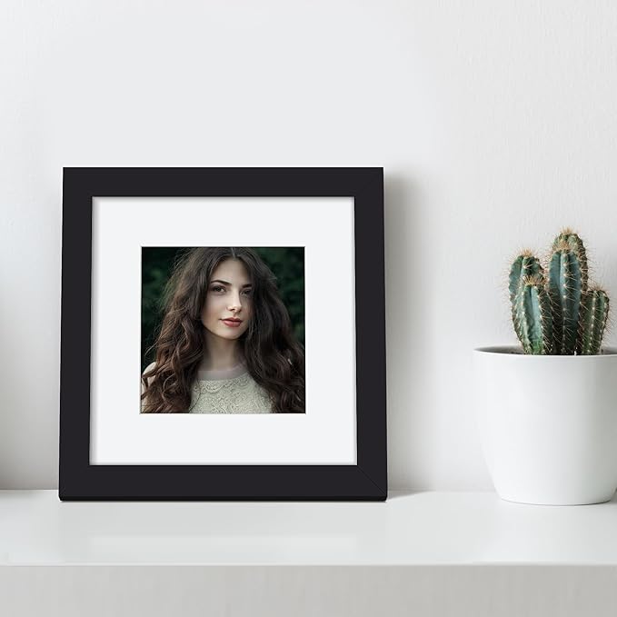 upsimples 6x6 Picture Frame, Display Pictures 4x4 with Mat or 6 x 6 Without, Wall Hanging Square Frames, Black, 1 Pack