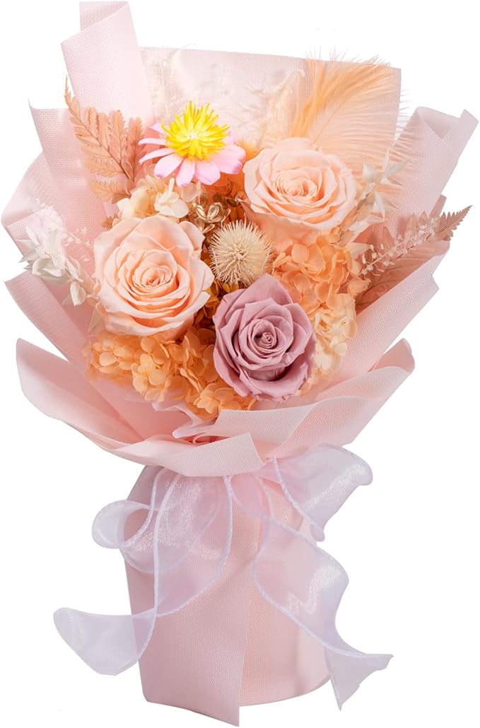 Lovenfold Preserved Flowers Bouquets for Delivery, Champagne Rose Bouquets that Last 1-3 Years, Birthday Gifts for Women Mom Grandma Wife Friends