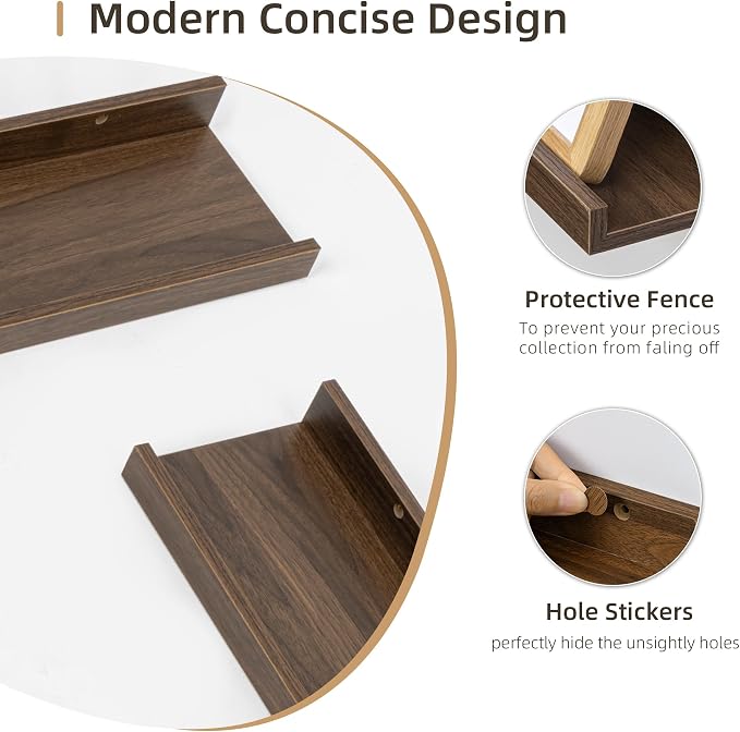 Acovy Picture Ledge Shelf, Wood, 48 inch, Set of 2, Walnut | Long Floating Shelves, Wall Mounted, For Living Room Kids' Room Bedroom, Photo Ledge Nursery Book Shelves