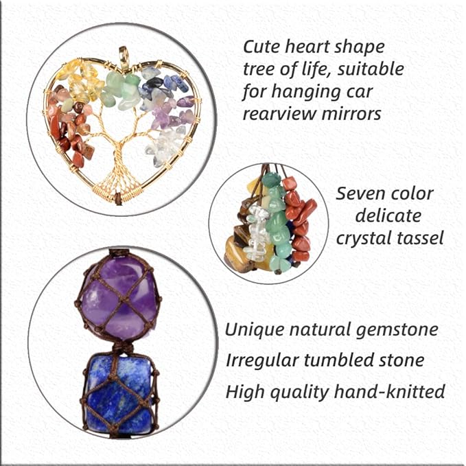 Anjiucc Handmade Crystal Chakra Swing Pendant Mirror Hanging car Accessories Tree of Life Stone Tree feng Shui Home Decoration Window