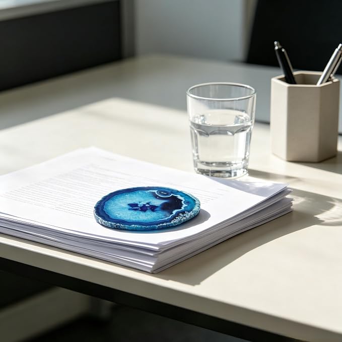 Crystal Coasters Set of 4 Agate Coaster Teal Irregular Dyed 4-5" for Drinks Coffee Wine Bar Glasses with Rubber Bumpers