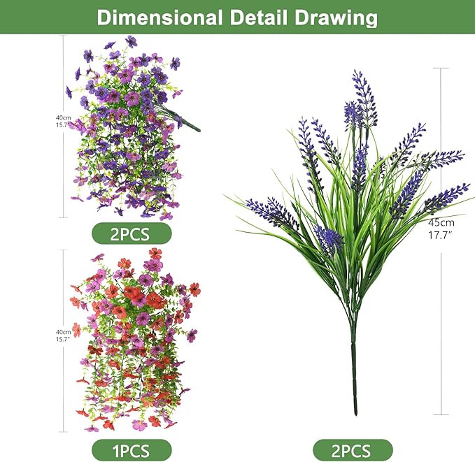 Artificial Fake Hanging Flowers Plants for Outdoor Outside Decoration, Faux Silk Daisy Flower Realistic UV Resistant for Front Porch Patio Balcony Garden Yard Indoor Planter Home Decor(Purple Red)