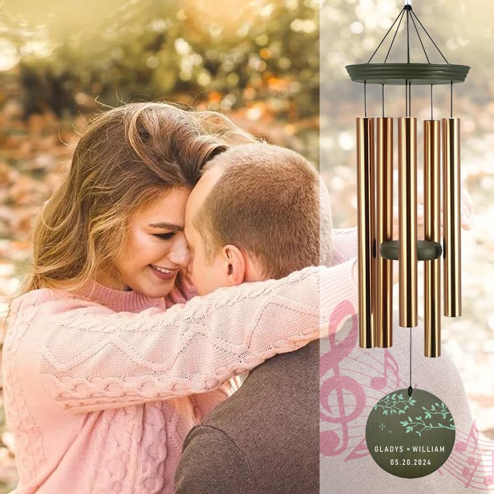 ASTARIN Personalized 20th 50th Anniversary Wind Chime, Happy Anniversary Wedding Valentine's Day Gift for Wife Husband Men Women Sister, Golden Keepsake Decorations for Parents Couples