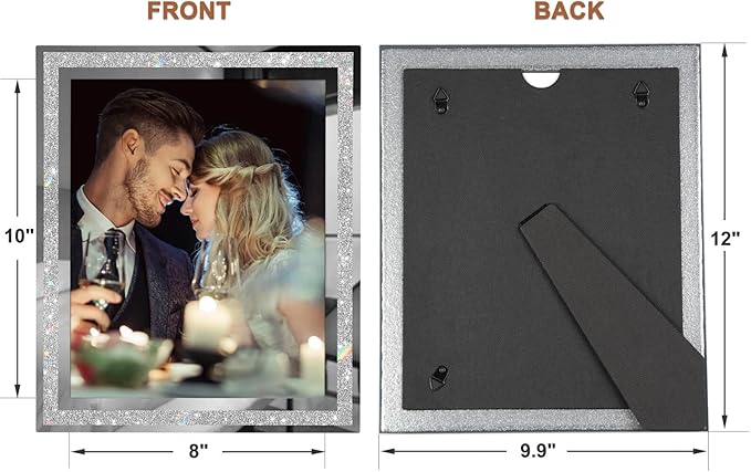 IZIDDO 8x10 Picture Frames Set of 2, Glitter Photo Frame for Tabletop, Silver Glass Picture Frame, Graduation Gifts for Her, Horizontally or Vertically