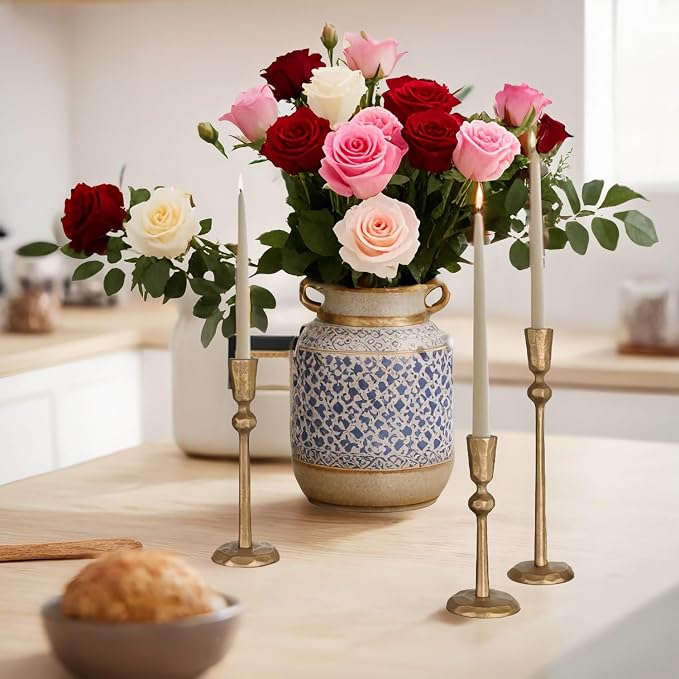 Taper Candle Holders,Candlestick Set of 3,Antique Brass Iron Gold Candle Stand Candlelight Dinner Wedding Party Kitchen Home Decoration