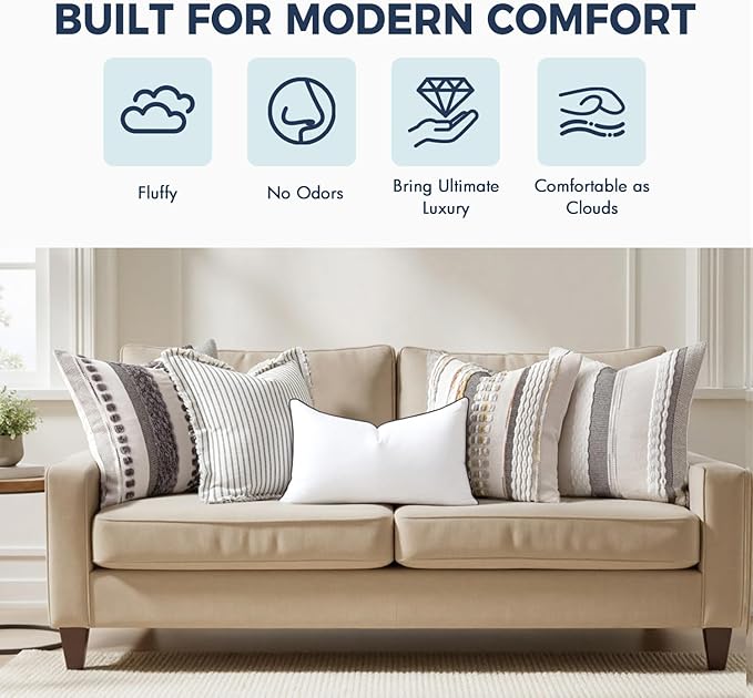 MIULEE 12x20 Pillow Inserts, Fluffy Down Alternative Filling Pack of 2 Ultra Soft Lumbar Throw Pillows for Sofa Couch Bed