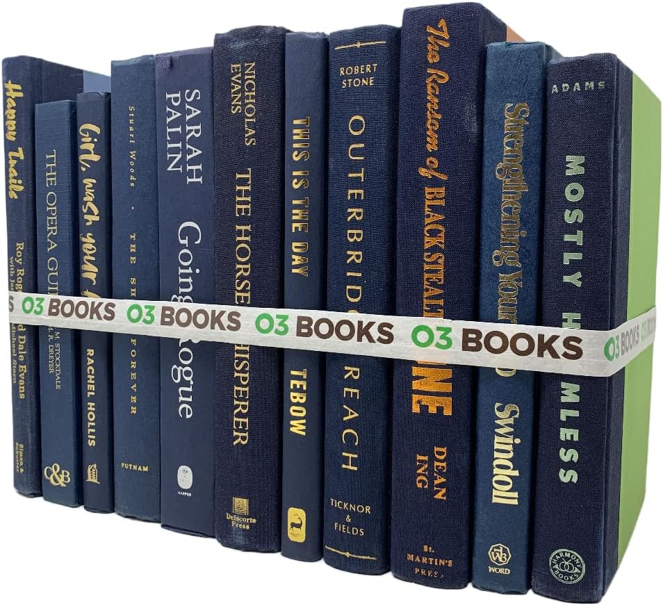 Curated Decorative Books Hardcover Décor Books for Home Décor, Choose Color, Interior Design, Office, Wedding Display, Instant Library, or Staging (Three Feet, Navy)