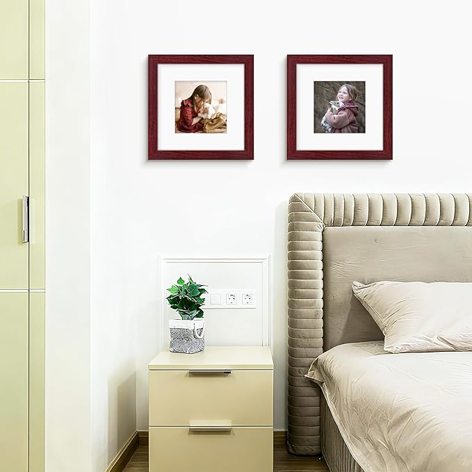 Picrit 12x12 Picture Frame Set of 12, Display 8x8 with Mat or 12 x 12 without Mat, Photo Frames for Wall Mounting Display, Dark Red Wood
