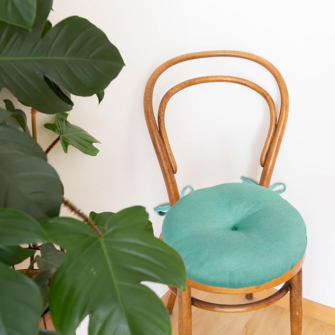 Green Bistro Chair Cushions Set of 2, Round Seat Chair Pads with Ties for Dining Room Patio
