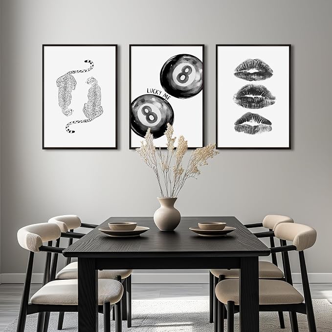 Trendy Leopard Wall Art Cheetah Canvas Prints Black 8 Ball Wall Decor Preppy Aesthetic Poster Lucky Leopard Pictures Funky Painting Retro Kiss Artwork for Bedroom Living Room 16x24x3 Inch Unframed