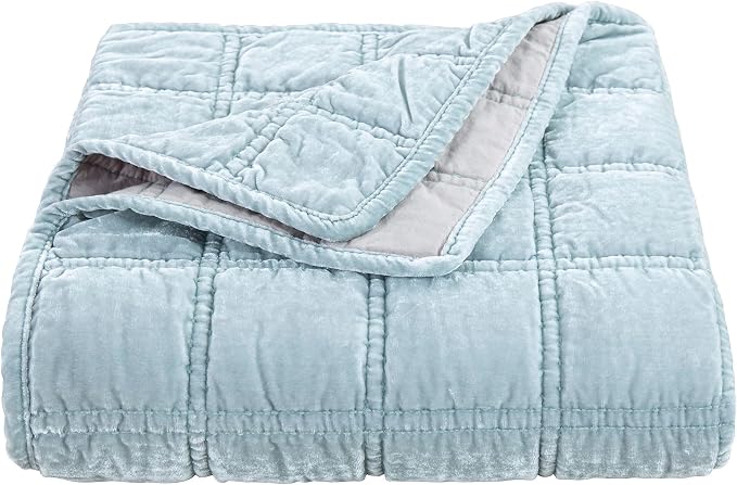 HiEnd Accents Stella Faux Silk Velvet Throw Blanket Light Blue, 50x60 inch, Double Stitch Plush Soft Cozy Blankets, Luxury Decorative Throws for Couch, Bed, Sofa, Chair