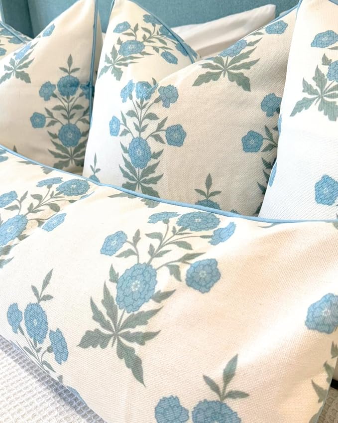Jillien Harbor Amelia Lumbar 14" x 36" Floral Throw Pillow Cover Blockprint Grandmillennial Home Decor