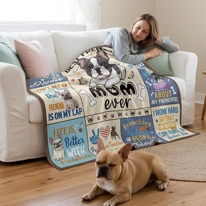 Wxiben French Bulldog Gifts for Women - French Bulldog Blanket for Bulldog Lovers/Owners Frenchie Bulldogs Mom Gift Dog Birthday Throw Blanket for Home Sofa Couch Bed 60x50in