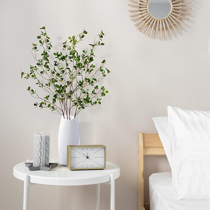 Sggvecsy 43’’ 6Pcs Artificial Ficus Branches Faux Leaf Spray Green Eucalyptus Branches Artificial Greenery Stems Fake Ficus Twig Plants for Home Office Wedding Vase Filler Shop Decoration