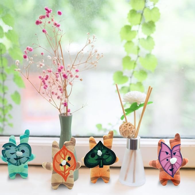 Nadou 3.9" Korok Plush,4 Pcs Koroks Toys with 10 Different Replacement Face,Yahaha Stuffed Animals Cute Game Merch Action Figures,Gifts for Game Fans Kids Adults