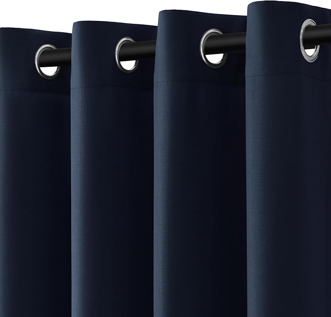 Nanspring Navy Blue Living Room Curtains 84 Inch Length 2 Panels Linen Blend Grommet Semi Sheer Light Filtering Country Farmhouse Curtain Drapes for Living Room Bedroom 52x84