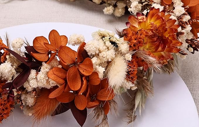 Preserved Dried Flower Crown,Burnt Orange Terracotta Cream, Rustic Wedding Wreath Headband for Brides Bridesmaids Maternity Family Photography