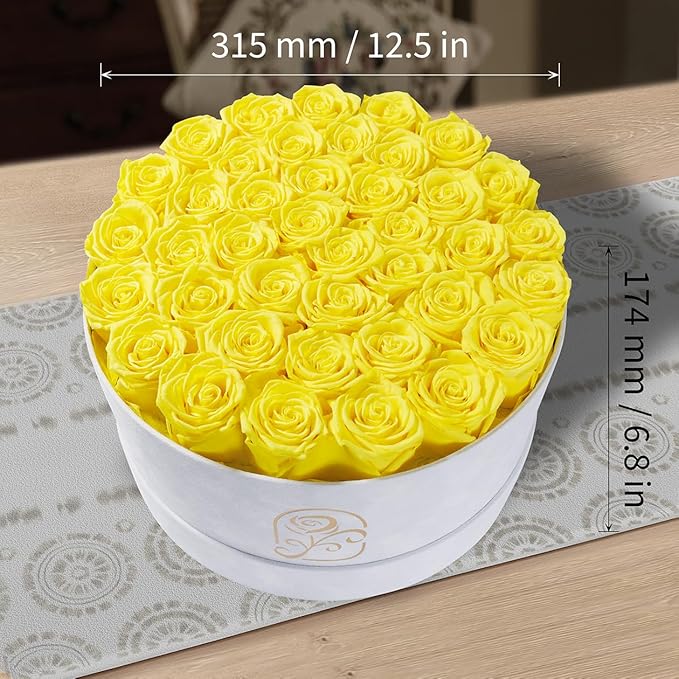 Gifts for Women Preserved Roses Flower Box, Luxury Velvet Box with 40 Roses, Preserved Flowers, Romantic Gift for Her, Wife, Girlfriend, Birthday Anniversary Christmas (Yellow)
