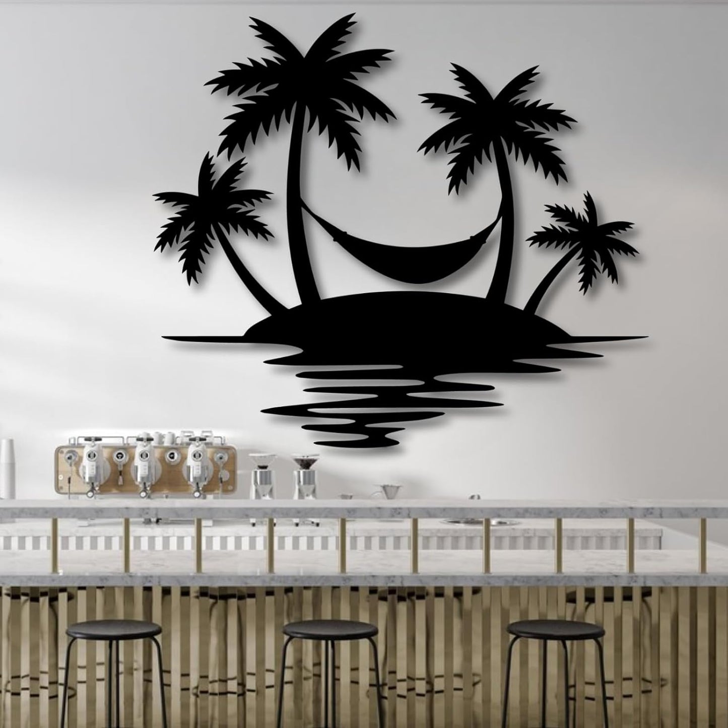 Palm Tree Metal Wall Decor,Palm Tree Outdoor Wall Art,Tropical Palm Tree Wall Decorations for Living Room,Outdoor Wall Decorations for House(39"×35",Black)