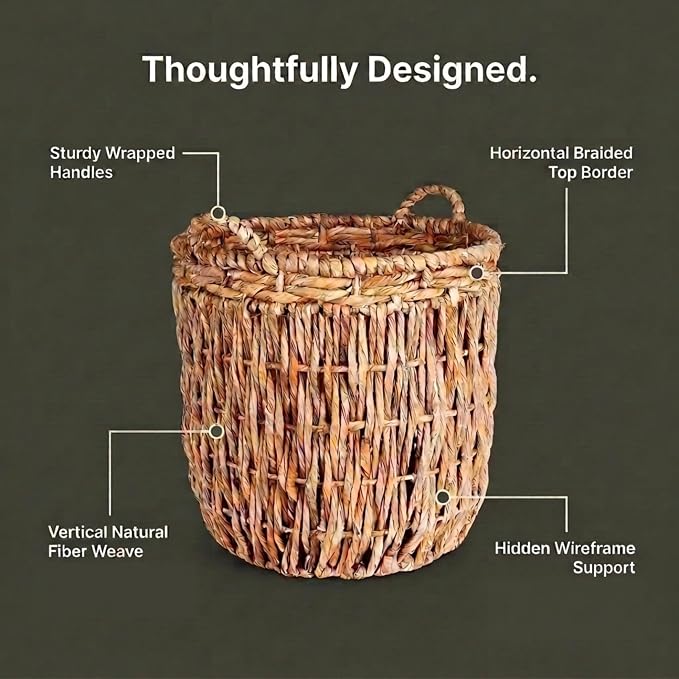 Household Essentials Brown Tall Round Wicker Storage Basket 19'' x 25''