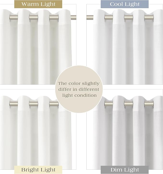 White Linen Curtains 63 Inch Length for Living Room 2 Panels Set Grommet Short Kitchen Window Curtain Rustic Semitransparent Light Filtering Short Drapes for Dining Room Basement Bathroom 52x63