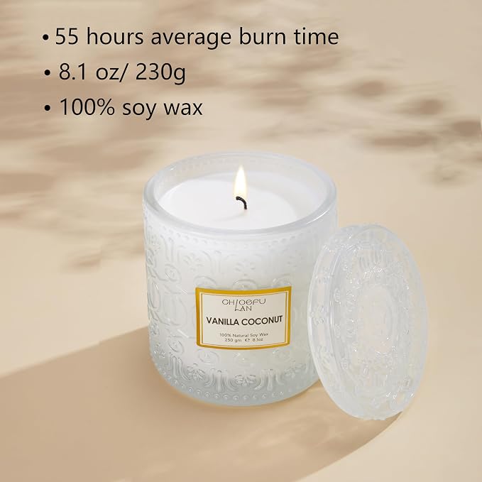 Chloefu LAN Mother Gifts, Vanilla Coconut Soy Candle Large Jar Scented Candle, Home Décor, Gifting Idea, Burn Time of 55 Hours