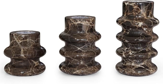 Vixdonos Marble Candle Holder Set of 3 Taper Candle Candlestick Mantle Candle Stand for Home Decor,Wedding,Party and Table Centerpieces(Brown)