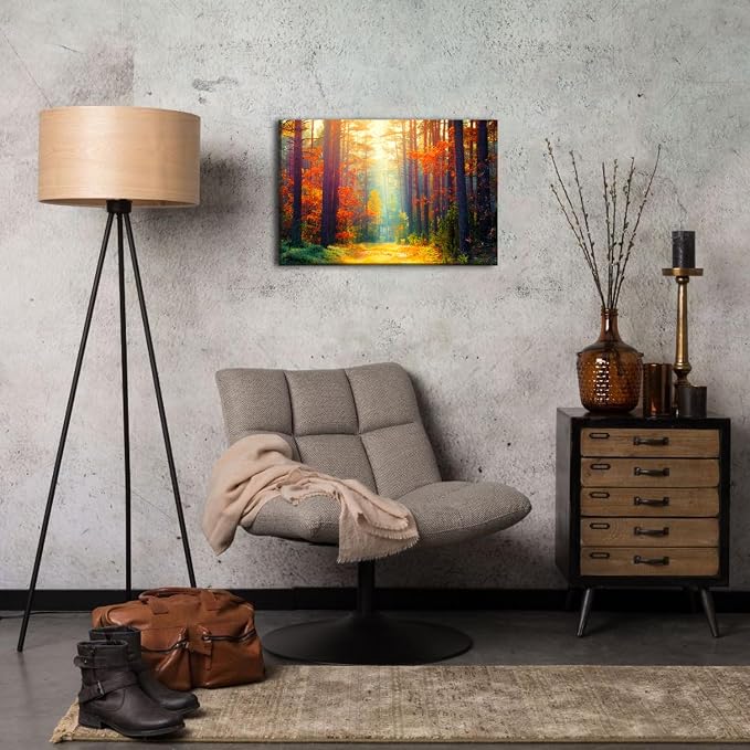Fall Pictures Wall Decor for Living Room Bedroom Panorama Autumn Forest Wall Art Nature Landscape Sunset Scene Canvas Prints Fall Orange Birch Trees Paintings Modern Artwork Home Decorations 16x24”