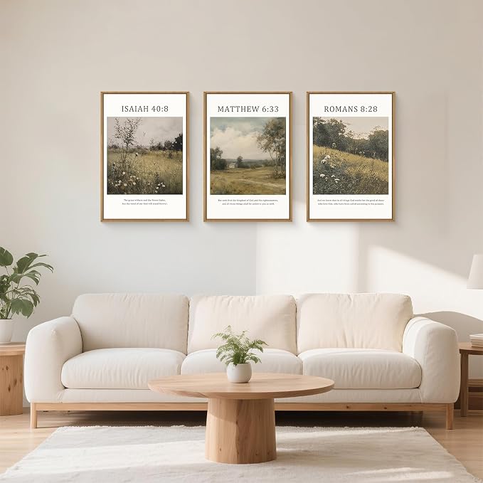 LHIUEM Large Bible Christian Scripture Framed Canvas Wall Art Set,Jesus Religious Verse Wall Decor,Vintage Nature Flowers Artwork for Living Room,Bedroom,Dining Room,Office -16"x24"x3