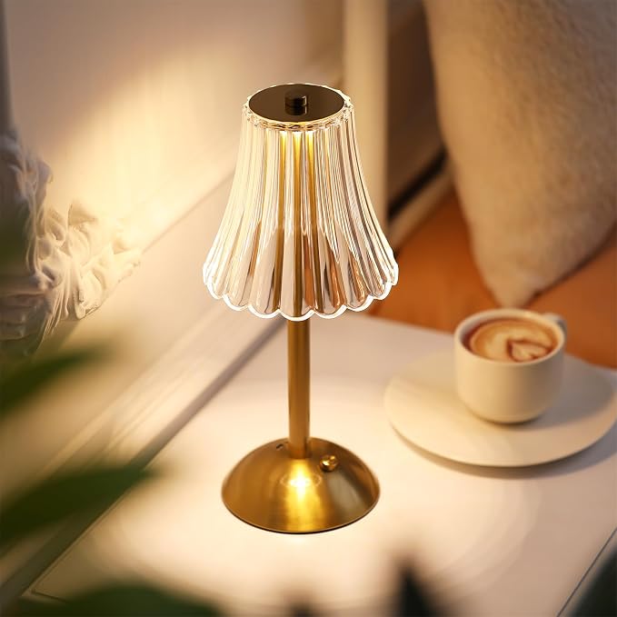 Liliful 2 Pcs Cordless Table Lamp Rechargeable Touch LED Small Gold Portable Battery Operated USB-c Desk Lamp 3 Color Dimmable for Bedroom Living Room Dining (Gold,Rose Style)