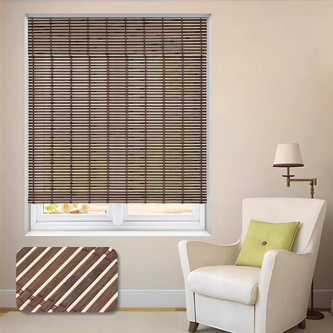 LUCKUP Cordless Roman Shades, Roll Up Bamboo Blinds for Indoor Windows, Light Filtering UV Protection Natural Bamboo Shades, Easy to Install for Home & Office, 44" W x 64" L, Brown