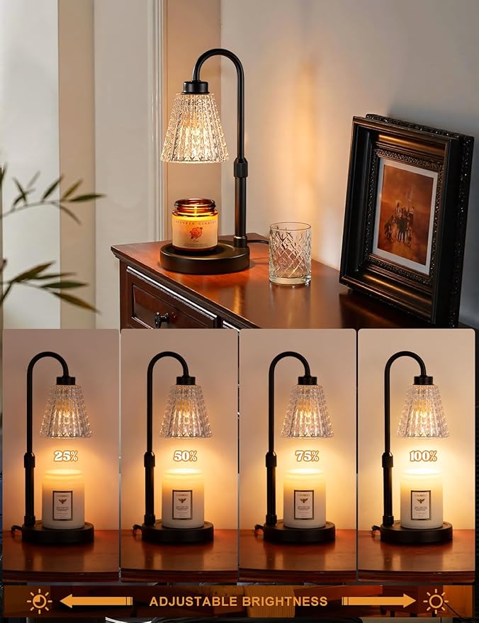 Black Crystal Candle Warmer Lamp with Timer, Dimmable Candle Warmer for Jar Candles, Height Adjustable Wax Melts Warmer, Birthday Gifts for Women Mom, House Warming Gifts New Home Decor