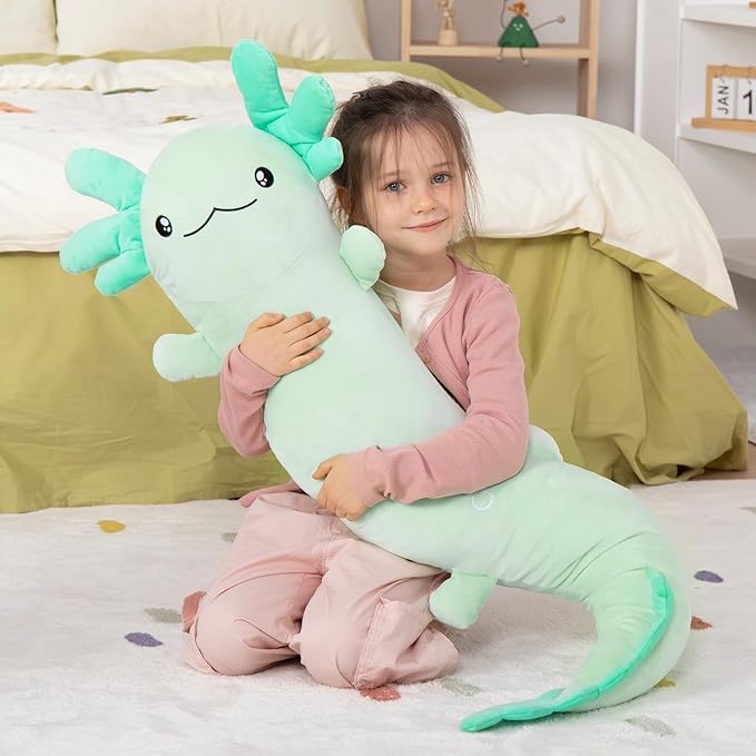 MaoGoLan Giant Axolotl Plush Stuffed Animal,Big Axolotl Plush Pillow Toy for Kids Girl Boy,Jumbo Stuffed Salamander Body Pillow Toy Glow in The Dark, Birthday Easter Gift Baby Shower Party Decor Green