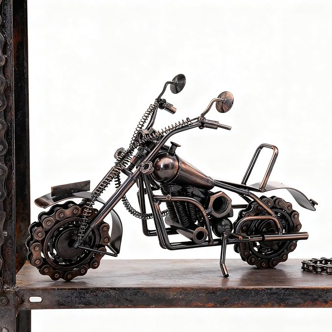 Motorcycle Gifts for Men Women, 12" Metal Motorcycle Sculpture, Fathers Day Birthday Gift for Dad Husband Biker Enthusiasts, Industrial Man Cave Home Garage Office Decor