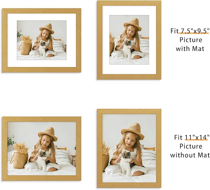 Picrit 11x14 Picture Frame Set of 12, Display 8x10 with Mat or 11x14 without Mat, Photo Frames for Wall Mounting or Table Top Display, Gold