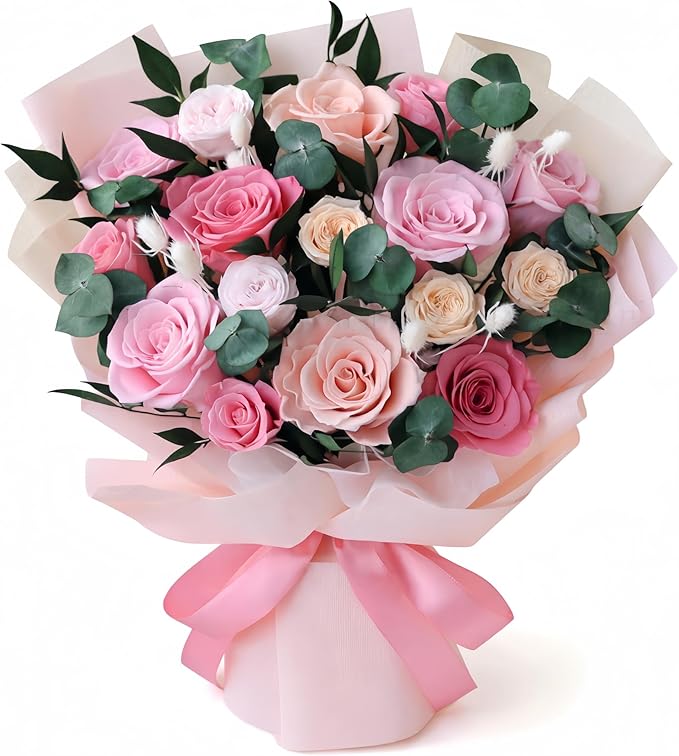 XTYFJGVA 16 Preserved Pink Roses Bouquet, Flowers for Delivery, Real Roses That Last 1-3 Years, Birthday Gifts for Women, Forever Flower Gifts for Mom, Wife, Grandma, Her on Mothers Day, Anniversary