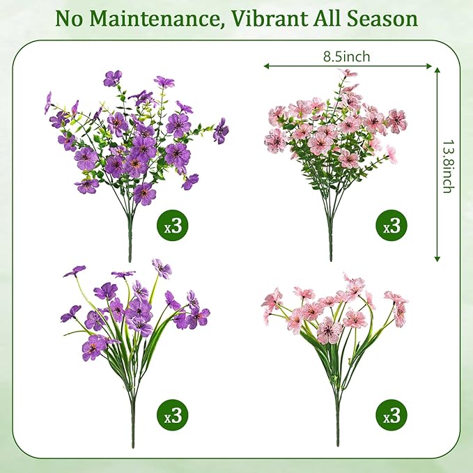 Yastouay 12 Bundles Artificial Flowers for Outdoors, UV Resistant Artificial Outdoor Flowers No Fade Fake Outdoor Flowers Plants for Garden Porch Window Box Farmhouse Pot Planters Decor (Fuchsia+Pink)