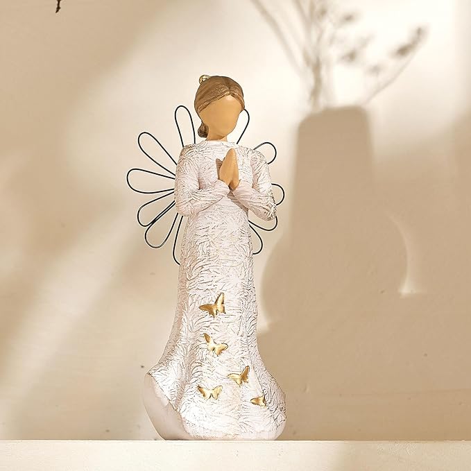 NAN ZAI NAN FANG Sympathy Angel Figurines for Loss of Loved Ones Angel Statues Home Decor Serenity Prayer Gifts for Women Resin Sculpted Hand-Painted Figure Bereavement Gift Praying Hands Statue
