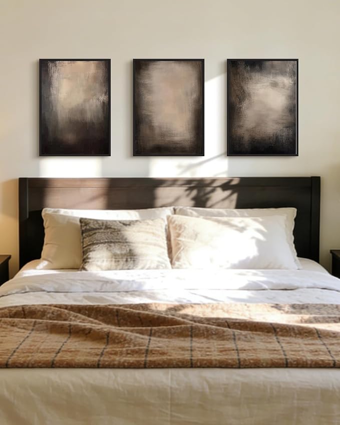 PHOPAGO Abstract Framed Wall Art Earthy in Deep Brown and Beige Tones Modern Art Decorative Keep Clam Bedroom Hallway Home Decor - 12x16in Black Framed